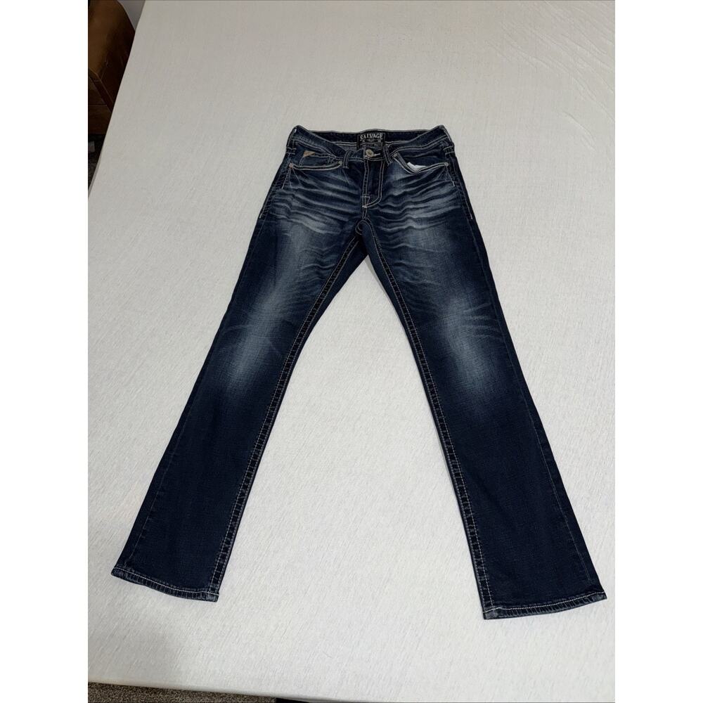 Salvage Jeans 29x31 Mens 29R Blue Havoc Straight Slim Fit Denim Pants Buckle EUC